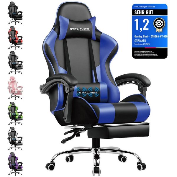 GTPLAYER Gaming-Stuhl Bürostuhl mit Massagefunktion, Fußstütze, Kopfstütze (Packung), Ergonomischer Gamer Stuhl Maximale Belastung 150 kg, 360° drehbar