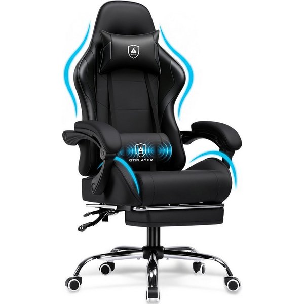 GTPLAYER Gaming-Stuhl Bürostuhl mit Massagefunktion, Fußstütze, Kopfstütze (Packung), Ergonomischer Gamer Stuhl Maximale Belastung 150 kg, 360° drehbar