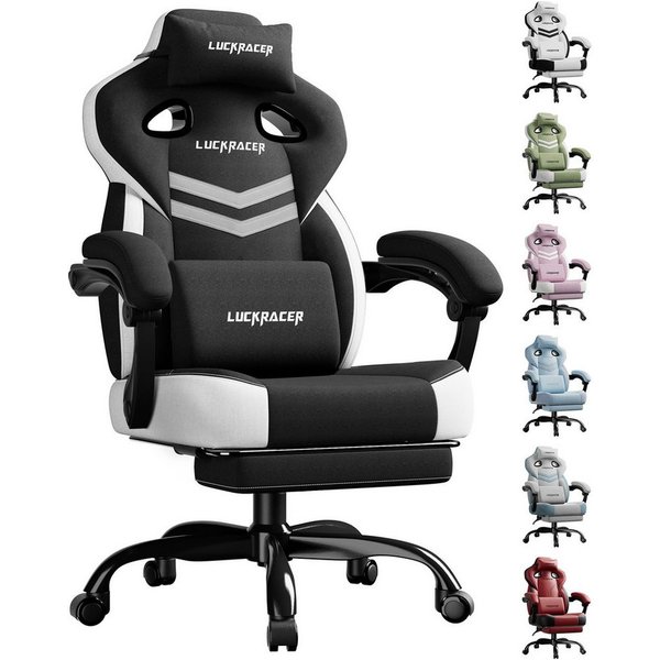 GTPLAYER Gaming-Stuhl Ergonomischer Gaming Sessel Schreibtischstuhl aus Stoff/Kunstleder (Pacekung), Federsitzkissen mit Fußstütze