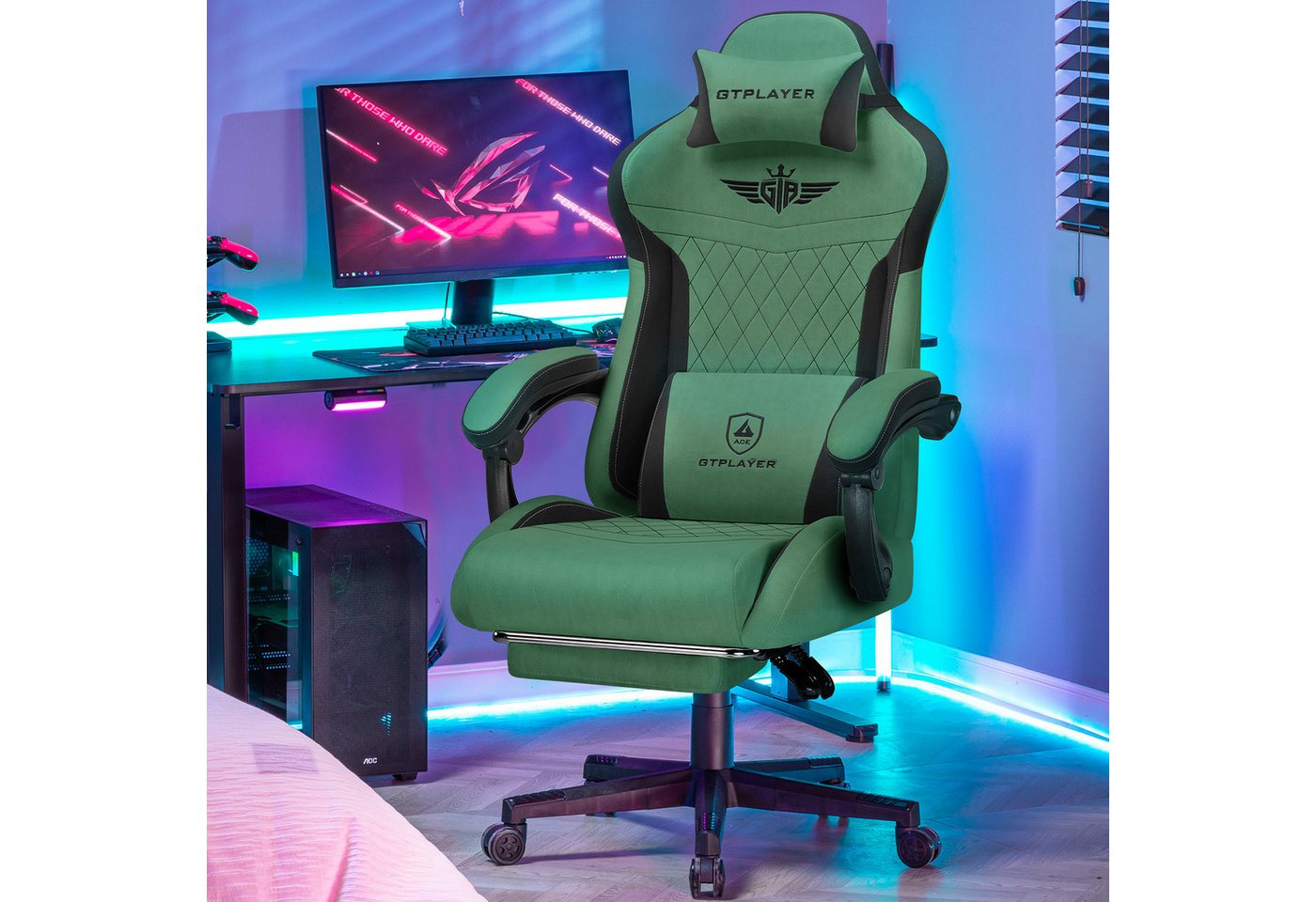 GTPLAYER Gaming-Stuhl Ergonomischer Gaming Sessel Schreibtischstuhl mit Stoffoberfläche (Pacekung), Federsitzkissen – Bild 3 von 5