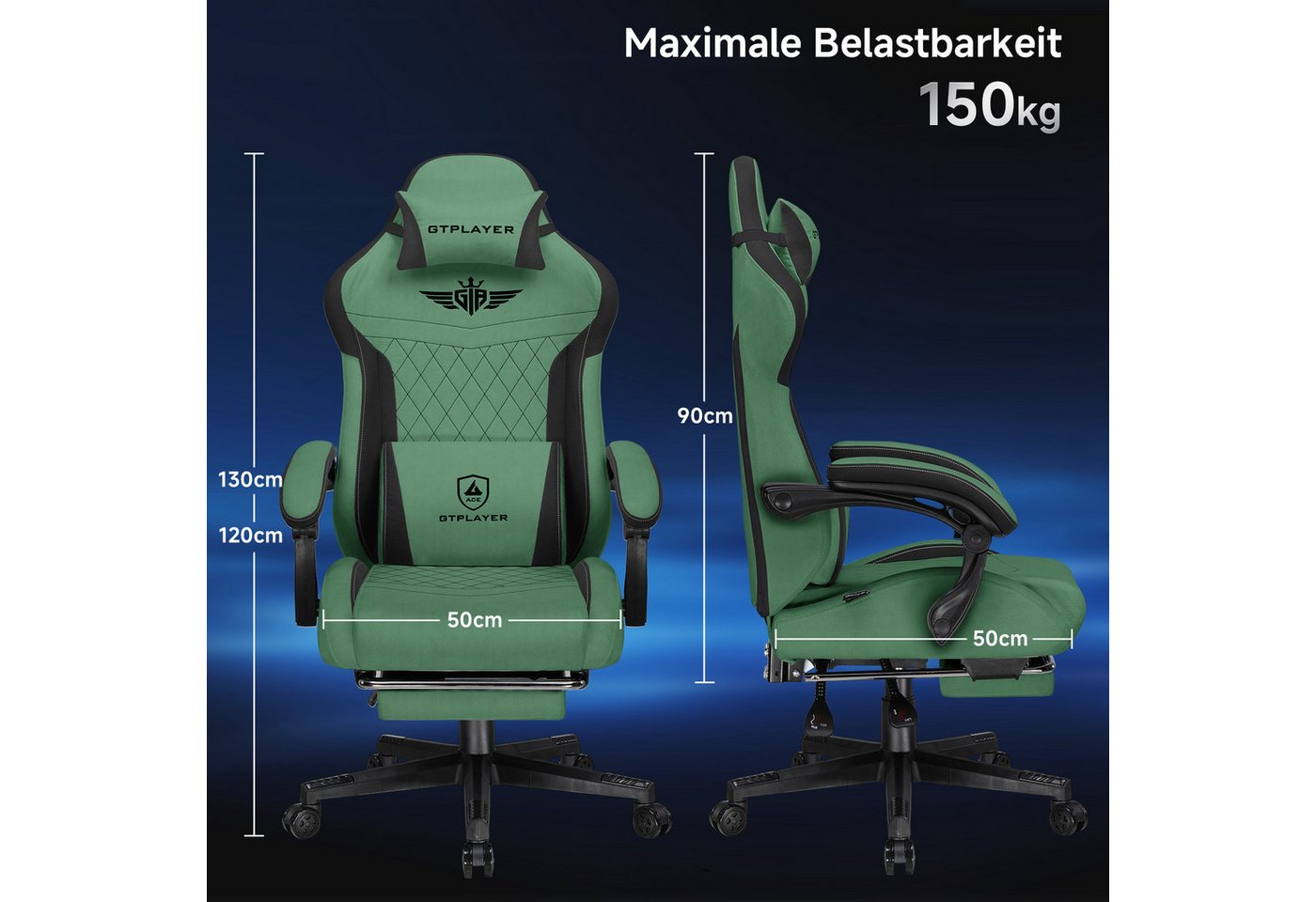 GTPLAYER Gaming-Stuhl Ergonomischer Gaming Sessel Schreibtischstuhl mit Stoffoberfläche (Pacekung), Federsitzkissen – Bild 5 von 5
