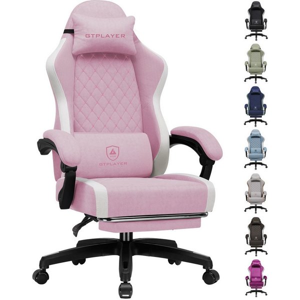 GTPLAYER Gaming-Stuhl Ergonomischer Gaming Sessel Schreibtischstuhl aus Stoff/Kunstleder (Packung), Federsitzkissen mit Fußstütze