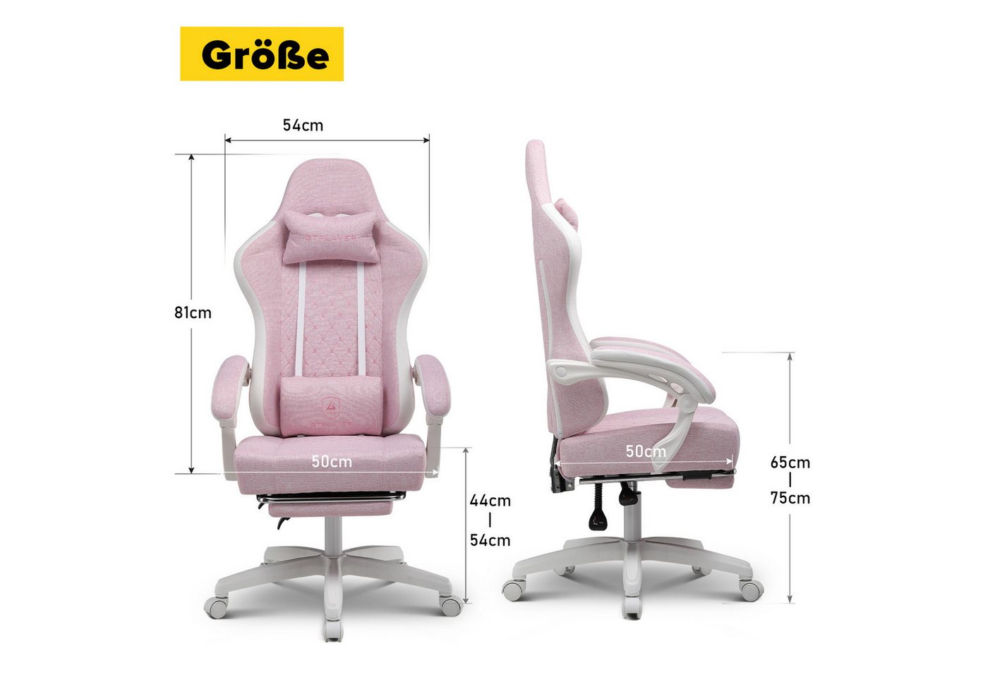 GTPLAYER Gaming-Stuhl Ergonomischer Gaming Sessel Schreibtischstuhl aus Stoff/Kunstleder (Pacekung), Federsitzkissen mit Fußstütze – Bild 4 von 5