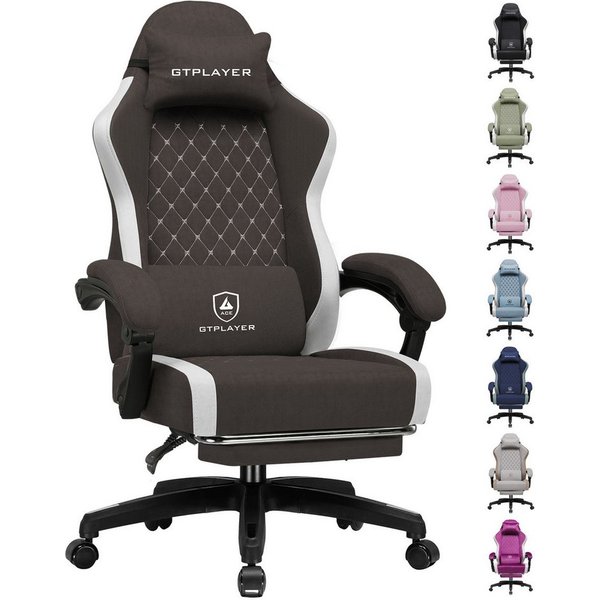 GTPLAYER Gaming-Stuhl Ergonomischer Gaming Sessel Schreibtischstuhl aus Stoff/Kunstleder (Packung), Federsitzkissen mit Fußstütze