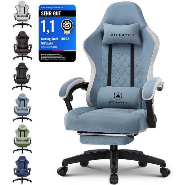 GTPLAYER Gaming-Stuhl Ergonomischer Gaming Sessel Schreibtischstuhl aus Stoff/Kunstleder (Pacekung), Federsitzkissen mit Fußstütze