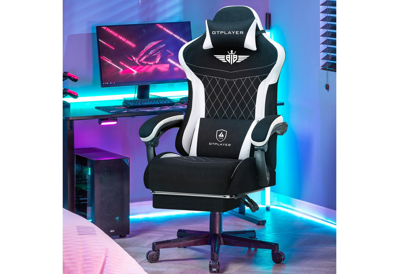 GTPLAYER Gaming-Stuhl Ergonomischer Gaming Sessel Schreibtischstuhl mit Stoffoberfläche (Pacekung), Federsitzkissen – Bild 3 von 5