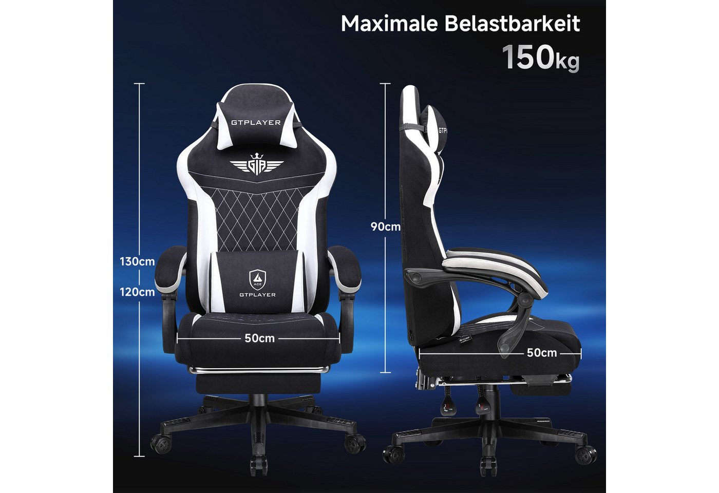 GTPLAYER Gaming-Stuhl Ergonomischer Gaming Sessel Schreibtischstuhl mit Stoffoberfläche (Pacekung), Federsitzkissen – Bild 4 von 5