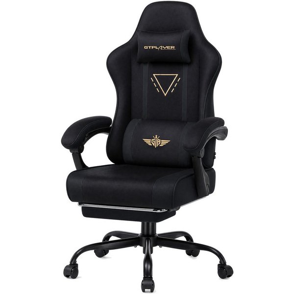 GTPLAYER Gaming-Stuhl Ergonomischer Gaming Sessel Schreibtischstuhl mit Federsitzkissen, Stoffoberfläche, Verbindungsarmlehnen und Fußstütze 150KG