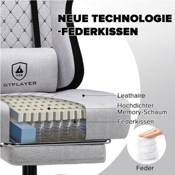 GTPLAYER Gaming-Stuhl Ergonomischer Gaming Sessel Schreibtischstuhl mit Stoffoberfläche (Pacekung), Federsitzkissen