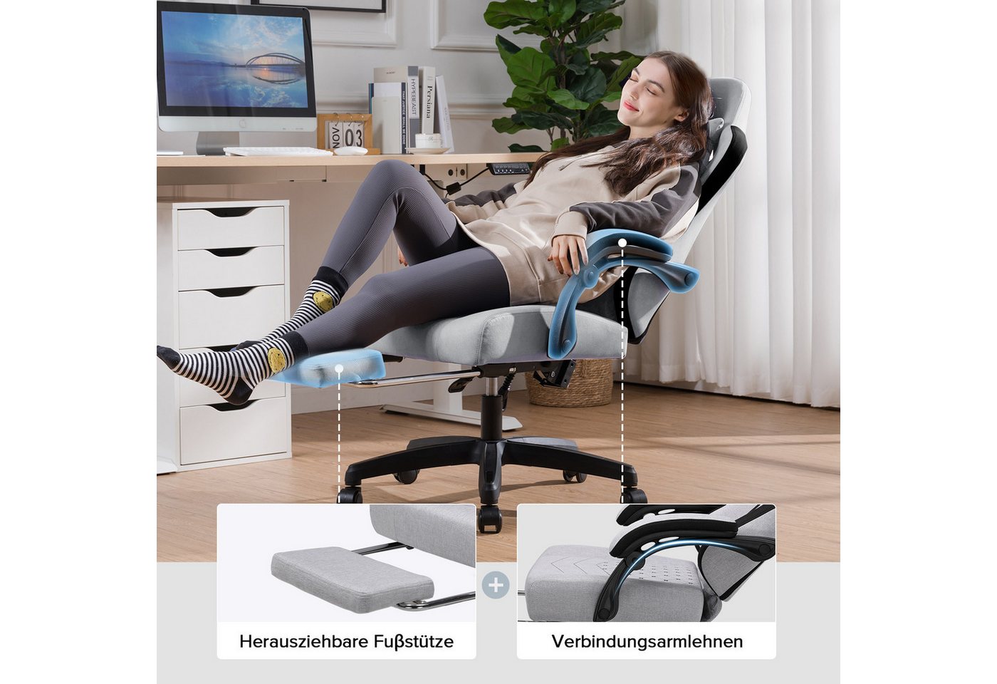 GTPLAYER Gaming-Stuhl Ergonomischer Gaming Sessel Schreibtischstuhl mit Stoffoberfläche (Pacekung), Federsitzkissen – Bild 2 von 5