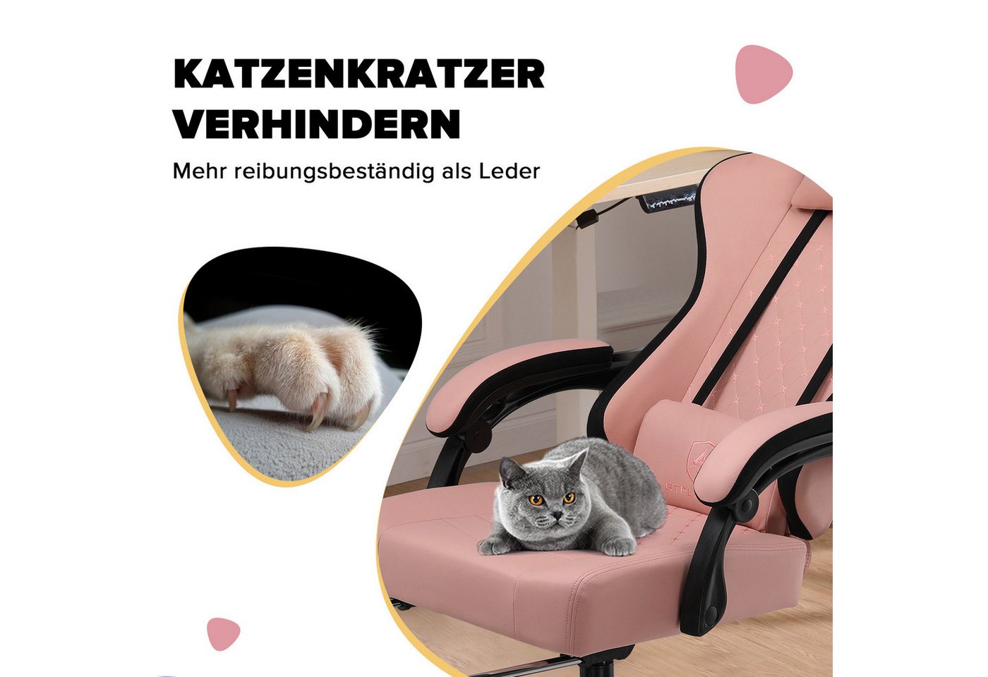 GTPLAYER Gaming-Stuhl Ergonomischer Gaming Sessel Schreibtischstuhl aus Stoff/Kunstleder (Pacekung), Federsitzkissen mit Fußstütze – Bild 5 von 5
