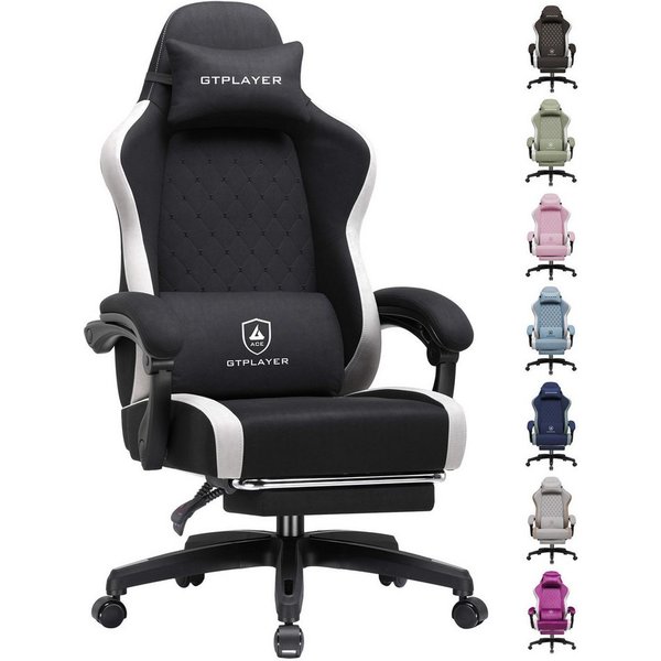 GTPLAYER Gaming-Stuhl Ergonomischer Gaming Sessel Schreibtischstuhl aus Stoff/Kunstleder (Packung), Federsitzkissen mit Fußstütze