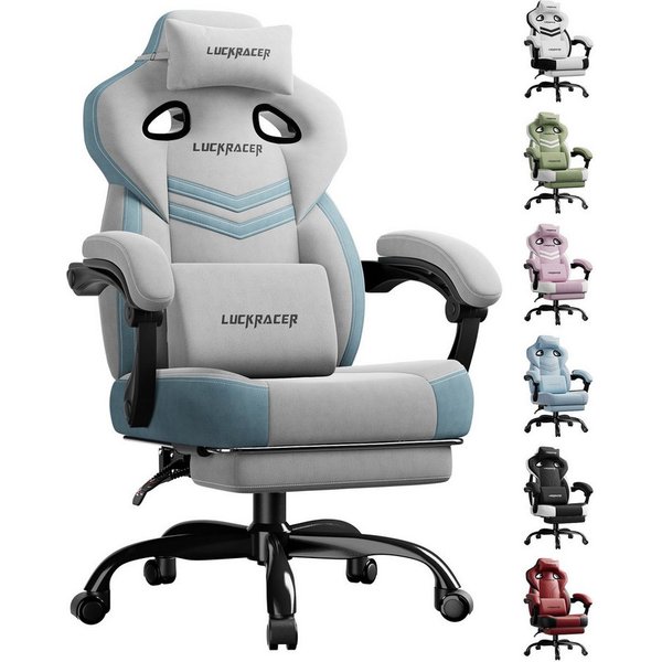 GTPLAYER Gaming-Stuhl Ergonomischer Gaming Sessel Schreibtischstuhl aus Stoff/Kunstleder (Pacekung), Federsitzkissen mit Fußstütze