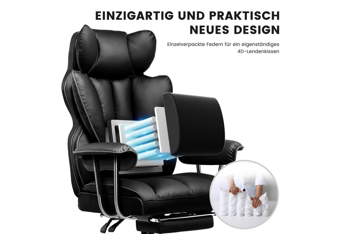 GTPLAYER Gaming-Stuhl Gamer Stuhl, Ergonomischer Bürostuhl mit Fußstütze, Gaming Chair mit Federsitzkissen, Gaming Sessel 180kg – Bild 2 von 5