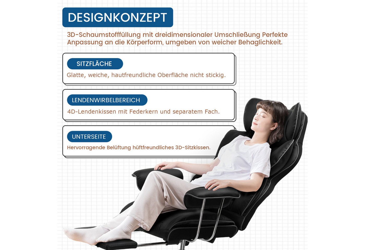 GTPLAYER Gaming-Stuhl Gamer Stuhl, Ergonomischer Bürostuhl mit Fußstütze, Gaming Chair mit Federsitzkissen, Gaming Sessel 180kg – Bild 4 von 5