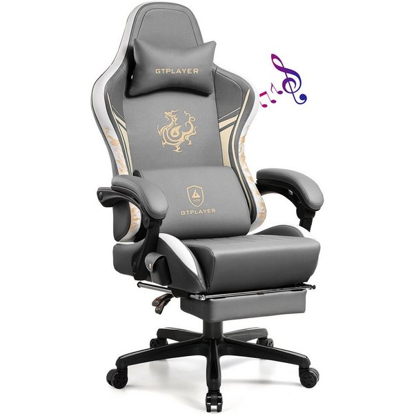 GTPLAYER Gaming-Stuhl Gamer Stuhl mit Bluetooth-Lautsprechern und Fußstütze, Dragon Series, Bürostuhl, Ergonomischer Gaming-Stuhl, Drehsessel, Computerstuhl