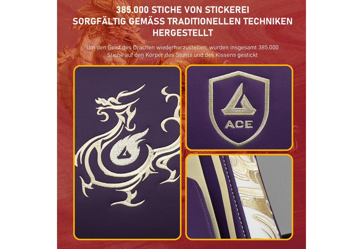 GTPLAYER Gaming-Stuhl Gamer Stuhl mit Bluetooth-Lautsprechern und Fußstütze, Dragon Series, Bürostuhl, Ergonomischer Gaming-Stuhl, Drehsessel, Computerstuhl – Bild 4 von 5