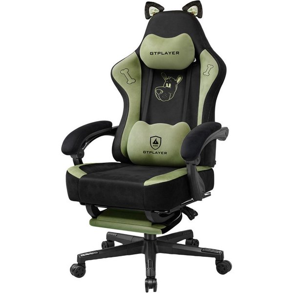 GTPLAYER Gaming-Stuhl Gaming Stuhl mit Samtstoff/Kunstleder, Gaming Chair Bürostuhl, Niedlicher Gamer Stuhl mit Katzenohren Süße Katze Edition