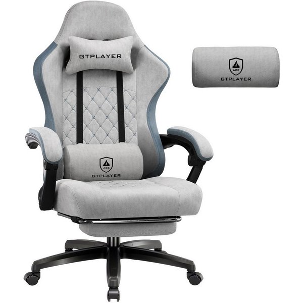 GTPLAYER Gaming-Stuhl Gaming Stuhl Stoff, Gaming Sessel mit Taschenfederkissen, Drehstuhl, Gamer Stuhl mit Fußstütze150 kg
