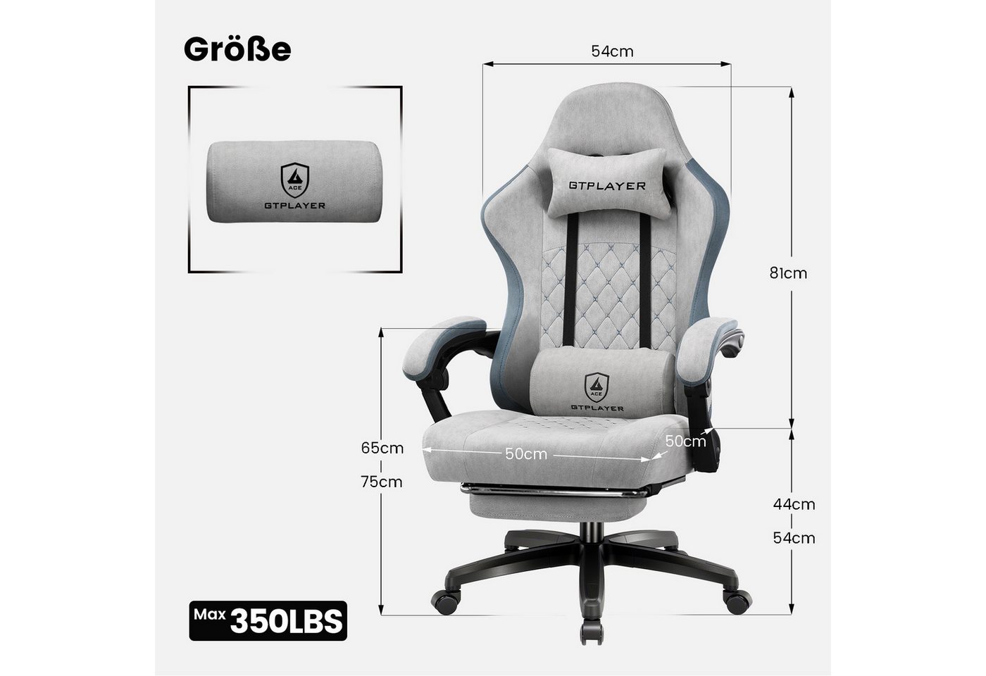GTPLAYER Gaming-Stuhl Gaming Stuhl Stoff, Gaming Sessel mit Taschenfederkissen, Drehstuhl, Gamer Stuhl mit Fußstütze150 kg – Bild 2 von 5
