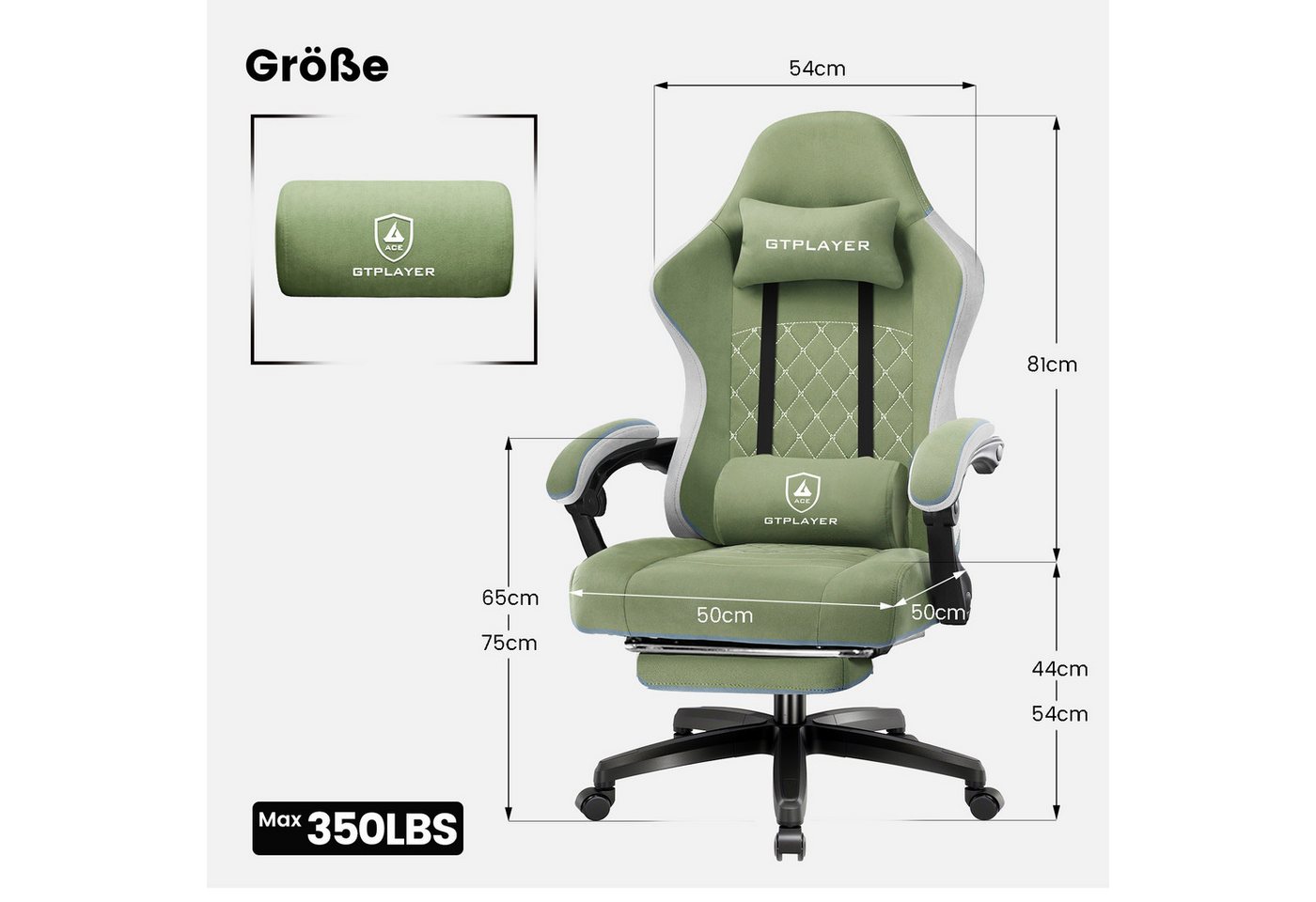 GTPLAYER Gaming-Stuhl Gaming Stuhl Stoff, Gaming Sessel mit Taschenfederkissen, Drehstuhl, Gamer Stuhl mit Fußstütze150 kg – Bild 2 von 5