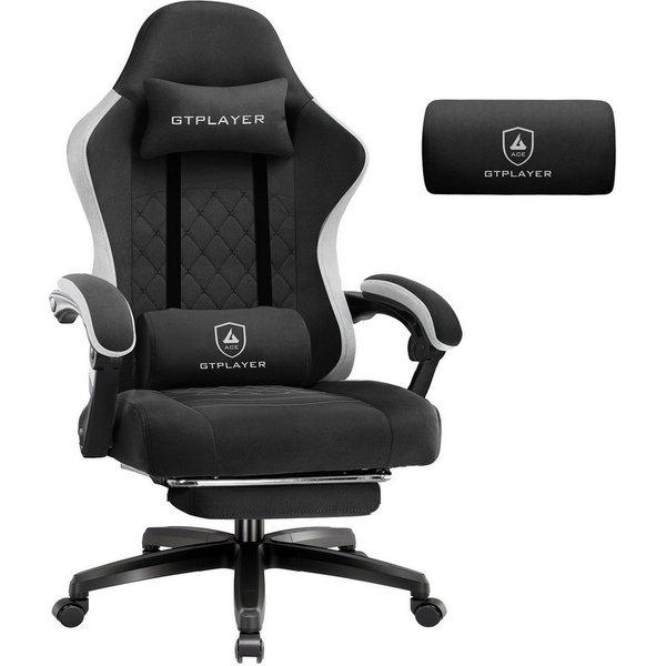 GTPLAYER Gaming-Stuhl Gaming Stuhl Stoff, Gaming Sessel mit Taschenfederkissen, Drehstuhl, Gamer Stuhl mit Fußstütze150 kg
