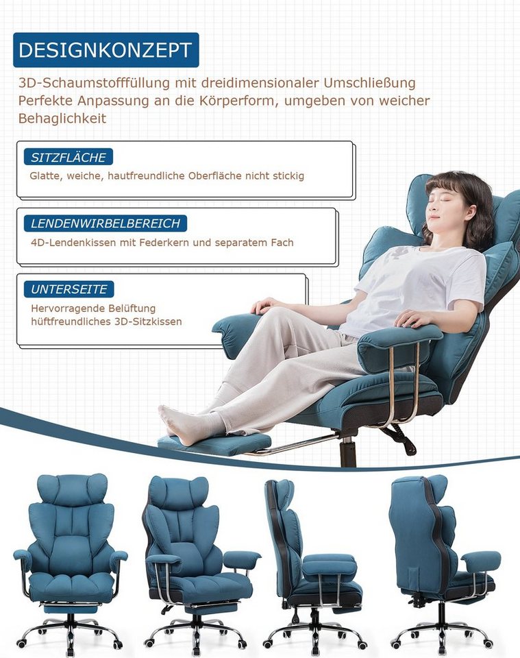 GTPLAYER Gaming-Stuhl Gaming Stuhl, Gamer Stuhl, Ergonomischer Bürostuhl Stoffoberfläche (Packung), Schreibtischstuhl Chefsessel mit Fußstütze höhenverstellbar  – Bild 4 von 5