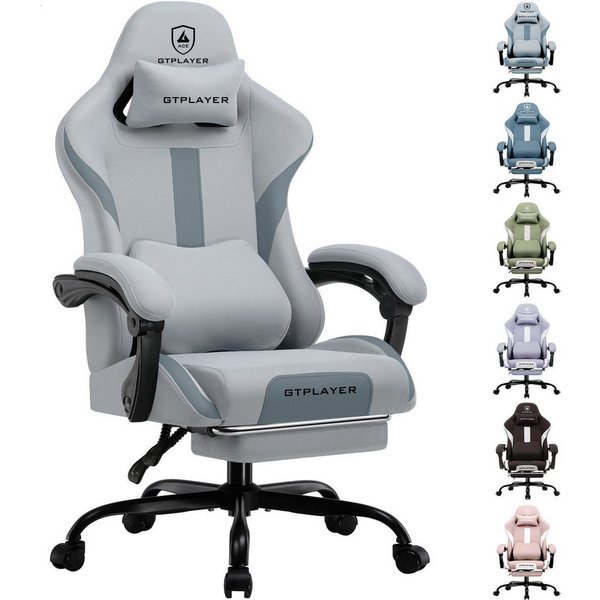 GTPLAYER Gaming-Stuhl Stoff, Racing Gamer Stuhl, Ergonomischer Gaming Sessel Gaming Chair, Schreibtischstuhl, Federsitzkissen mit Fußstütze