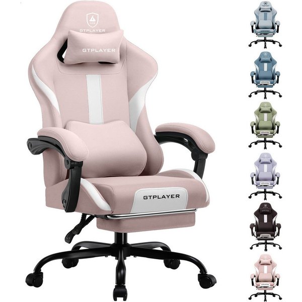 GTPLAYER Gaming-Stuhl Stoff, Racing Gamer Stuhl, Ergonomischer Gaming Sessel Gaming Chair, Schreibtischstuhl, Federsitzkissen mit Fußstütze