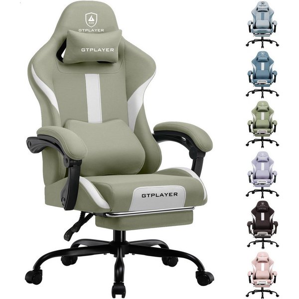 GTPLAYER Gaming-Stuhl Stoff, Racing Gamer Stuhl, Ergonomischer Gaming Sessel Gaming Chair, Schreibtischstuhl, Federsitzkissen mit Fußstütze