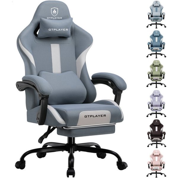 GTPLAYER Gaming-Stuhl Stoff, Racing Gamer Stuhl, Ergonomischer Gaming Sessel Gaming Chair, Schreibtischstuhl, Federsitzkissen mit Fußstütze