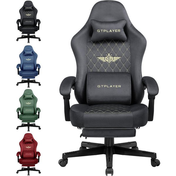 GTPLAYER Gaming-Stuhl Stoff Gaming Chair Ergonomisch Bürostuh PC Stuhl, 150kg Belastbarkeit, Schreibtischstuh mit Federsitzkissen und Fußstütze