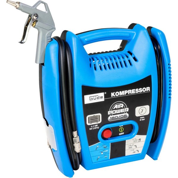 Güde Kompressor Airpower 180/08, 1100 W, max. 8 bar, 6-tlg., leichter & handlicher Kompressor inkl. umfangreichem Zubehörpaket
