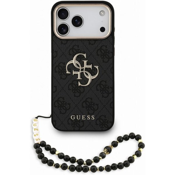 Guess Handyhülle Big Logo 18 Pro Max mit Kette Kunstleder rosa grau braun 6,9 Zoll, Kantenschutz