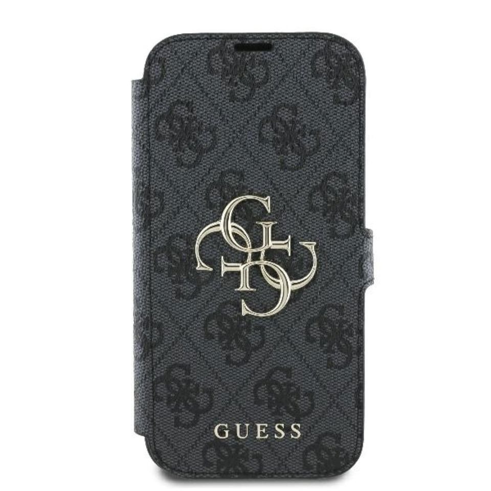 Guess Handyhülle Bookcase iPhone 16 Pro grau Logo goldfarben aufstellbar 6,3 Zoll, Kantenschutz – Bild 3 von 5
