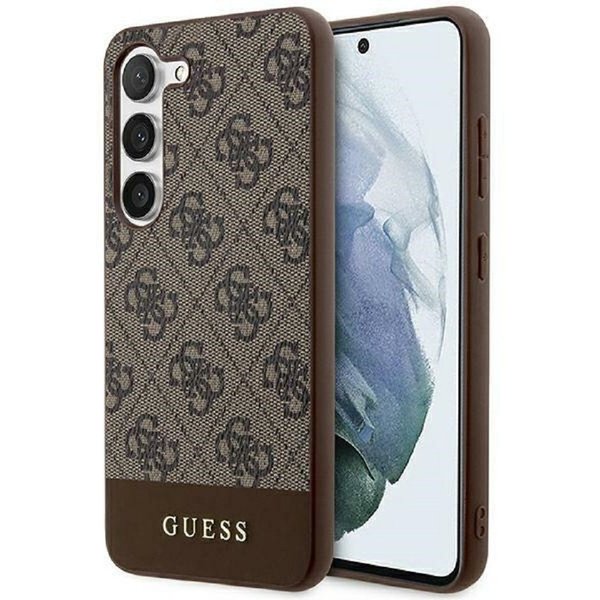 Guess Handyhülle Case Galaxy S24 Plus Kunstleder braun Logo goldfarben 6,7 Zoll, Kantenschutz