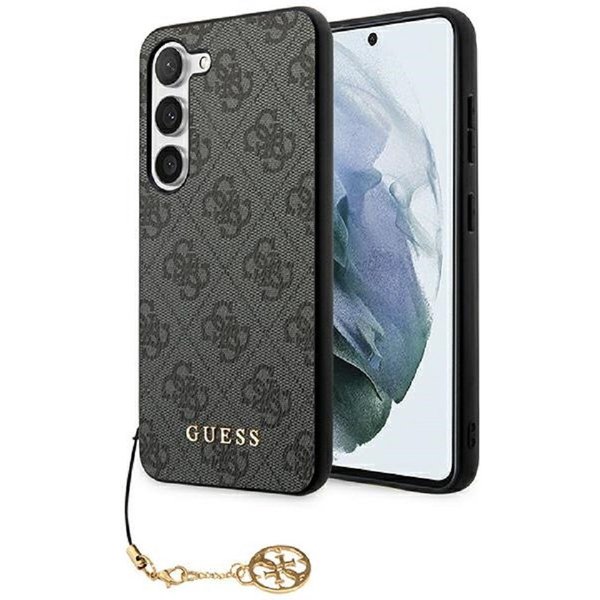 Guess Handyhülle Case Galaxy S24 Plus Kunstleder grau Kette goldfarben 6,7 Zoll, Kantenschutz