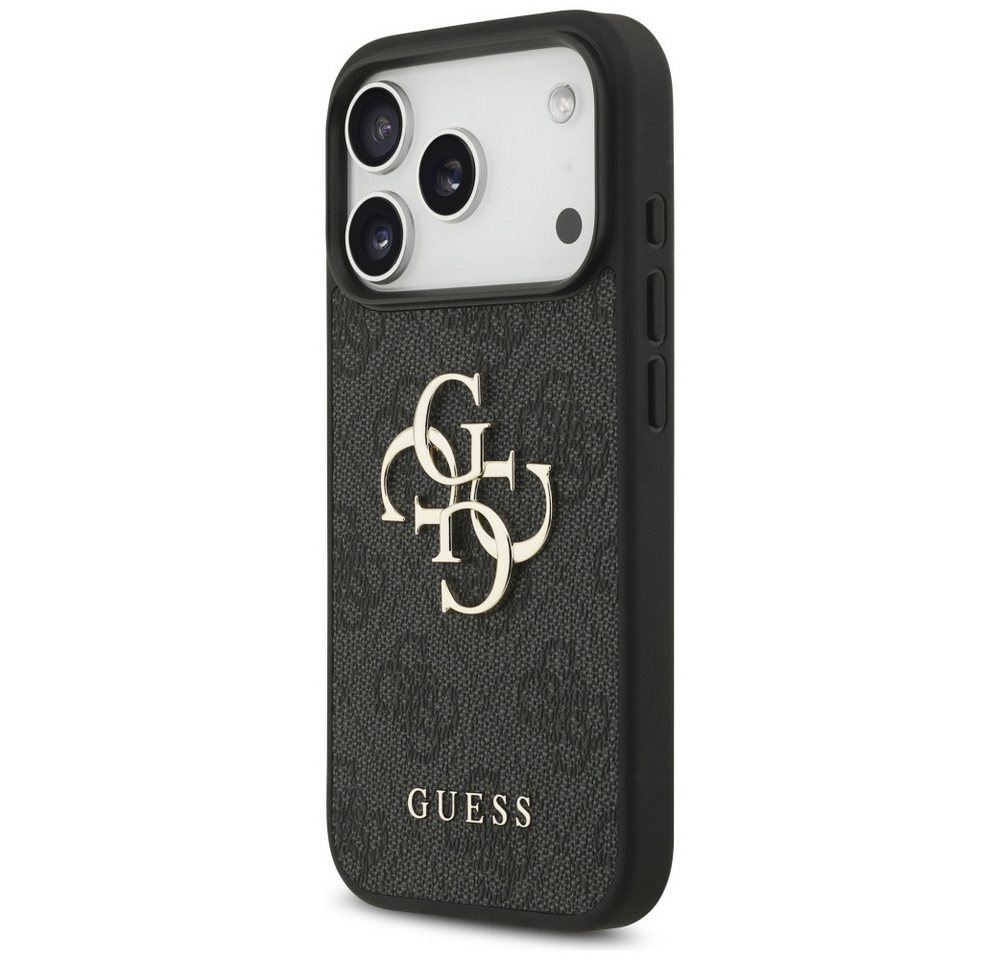 Guess Handyhülle Case iPhone 17 Pro Kunstleder grau Big Logo goldfarbig Kette 6,3 Zoll, Kantenschutz – Bild 3 von 5