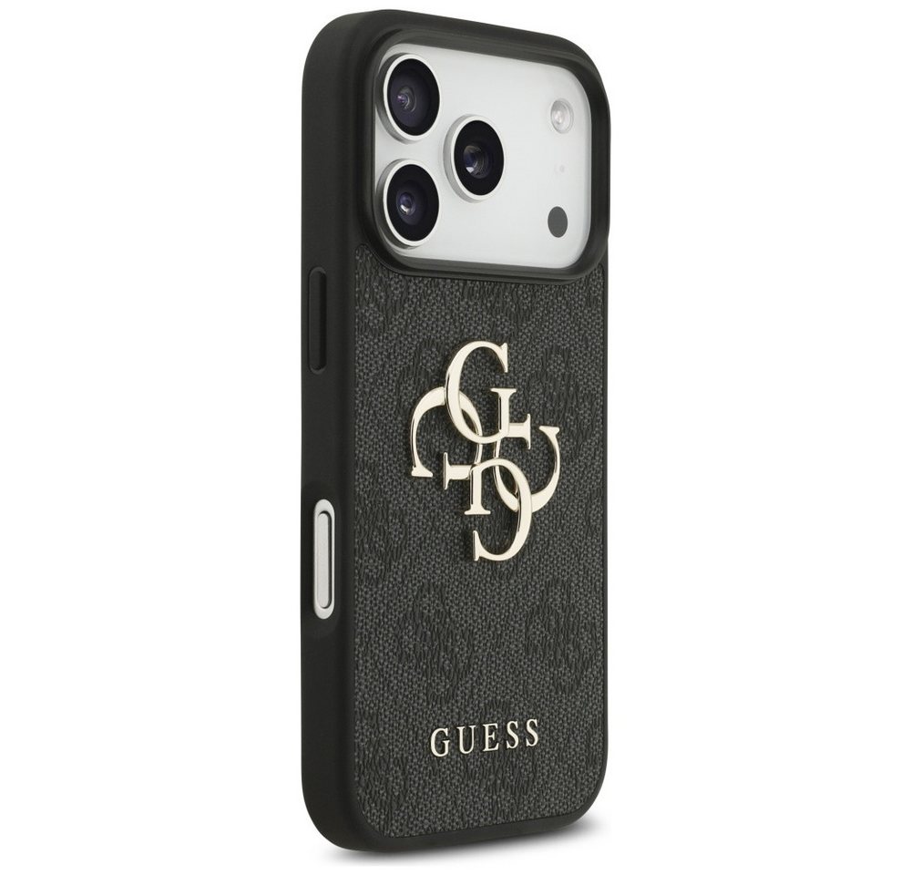 Guess Handyhülle Case iPhone 17 Pro Kunstleder grau Big Logo goldfarbig Kette 6,3 Zoll, Kantenschutz – Bild 4 von 5