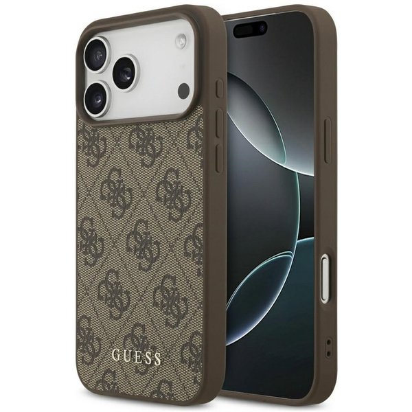 Guess Handyhülle Case iPhone 17 Pro Max Classic Kunstleder braun Logo goldfarbig 6,9 Zoll, Kantenschutz