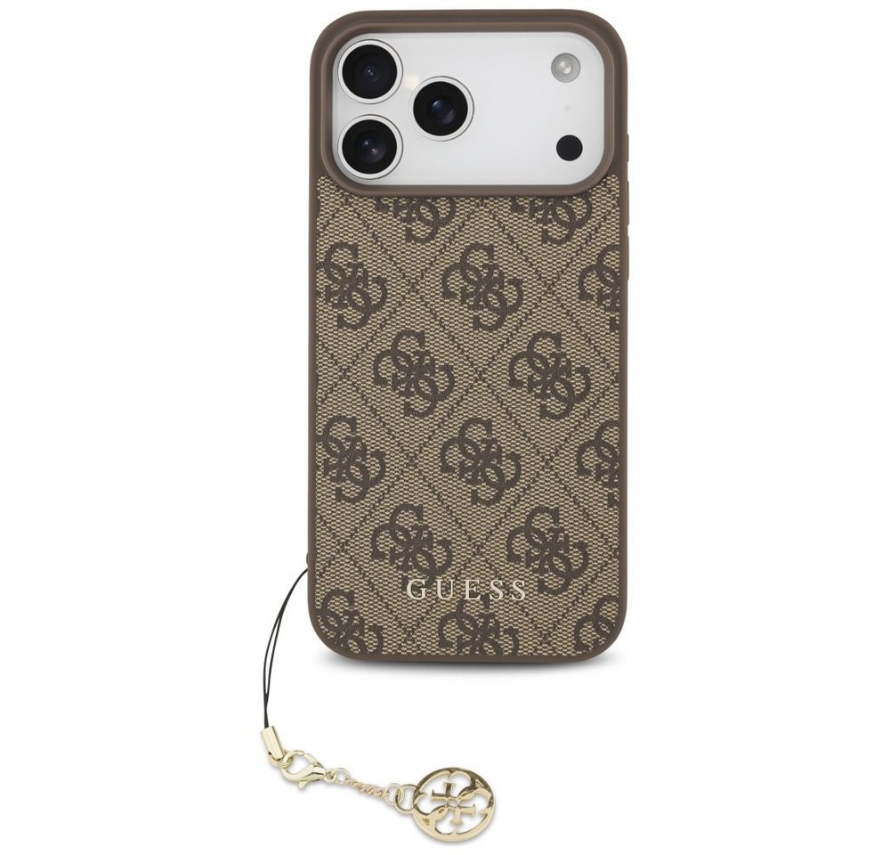 Guess Handyhülle Case iPhone 17 Pro Max MagSafe Kunstleder braun mit Kette goldfarbig 6,9 Zoll, Kantenschutz – Bild 2 von 5