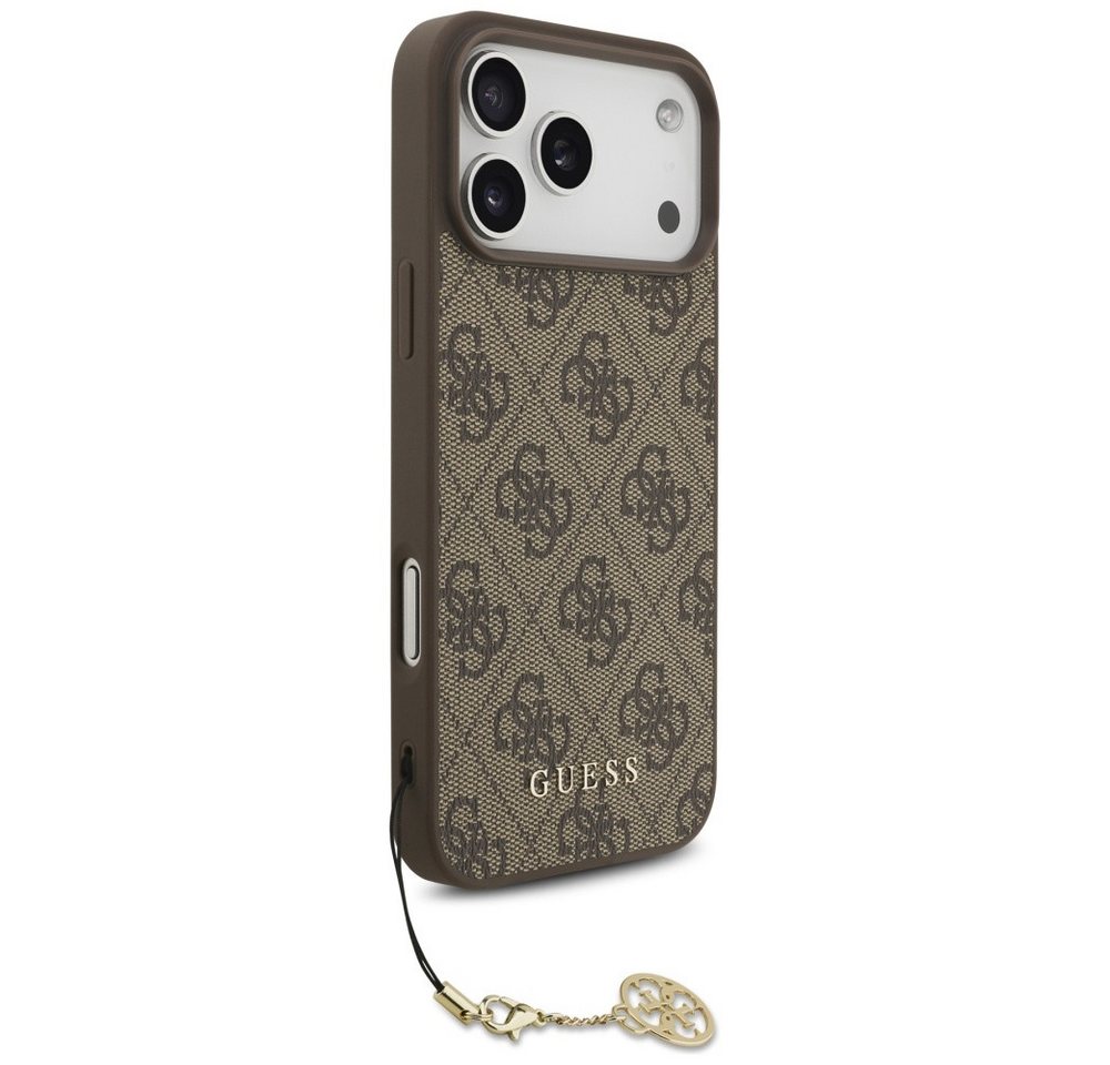 Guess Handyhülle Case iPhone 17 Pro Max MagSafe Kunstleder braun mit Kette goldfarbig 6,9 Zoll, Kantenschutz – Bild 3 von 5