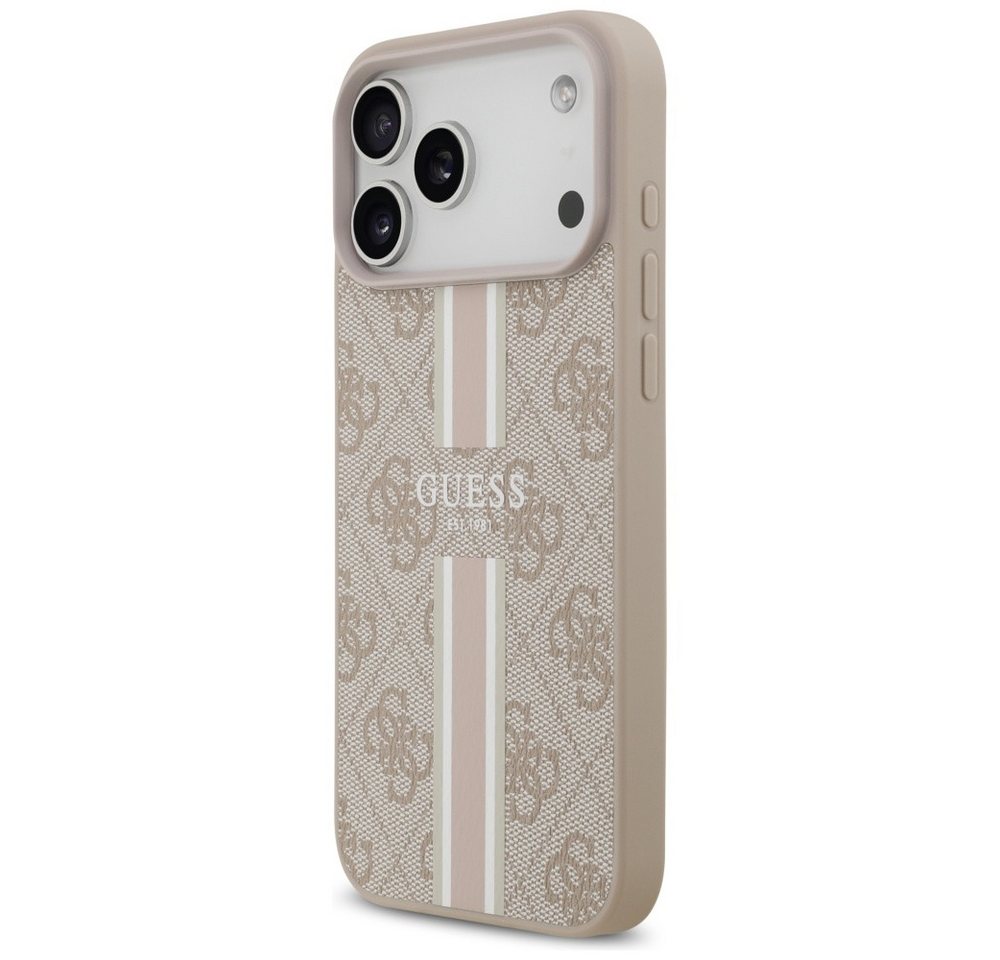 Guess Handyhülle Case iPhone 17 Pro Max MagSafe Kunstleder rosa Logo Streifen 6,9 Zoll, Kantenschutz – Bild 2 von 5
