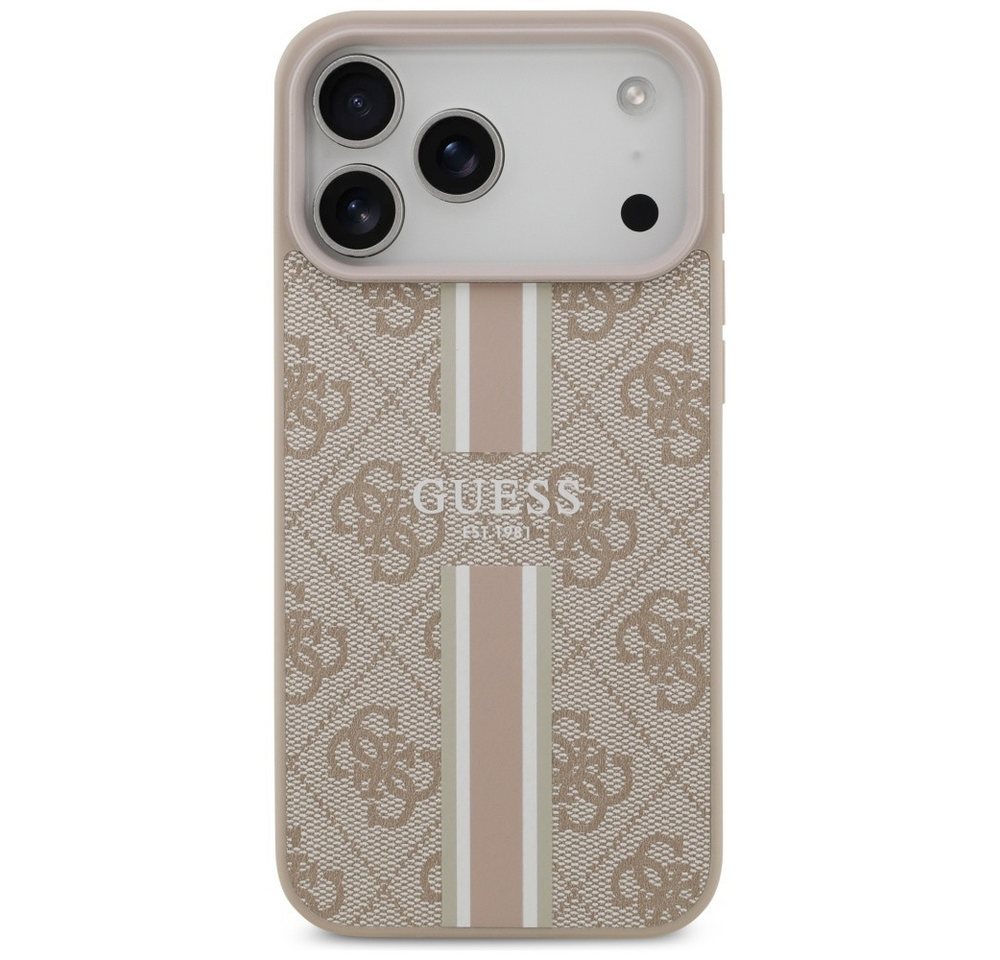 Guess Handyhülle Case iPhone 17 Pro Max MagSafe Kunstleder rosa Logo Streifen 6,9 Zoll, Kantenschutz – Bild 3 von 5