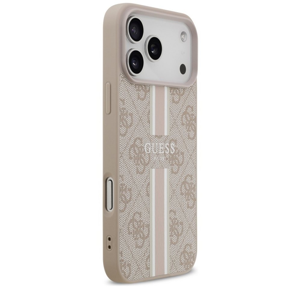 Guess Handyhülle Case iPhone 17 Pro Max MagSafe Kunstleder rosa Logo Streifen 6,9 Zoll, Kantenschutz – Bild 4 von 5