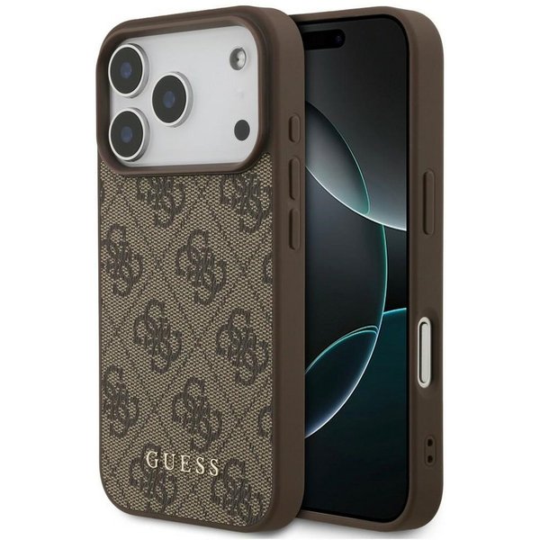 Guess Handyhülle Classic iPhone 18 Pro Schutzhülle Case Kunstleder Logo Metall 6,3 Zoll, Kantenschutz