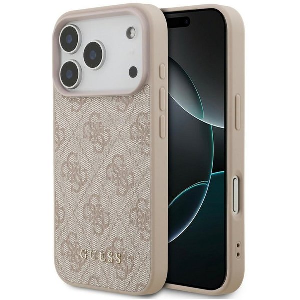 Guess Handyhülle Classic iPhone 18 Pro Schutzhülle Case Kunstleder Logo Metall 6,3 Zoll, Kantenschutz