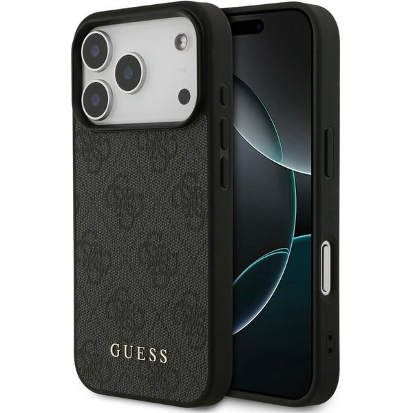 Guess Handyhülle Classic iPhone 18 Pro Schutzhülle Case Kunstleder Logo Metall 6,3 Zoll, Kantenschutz