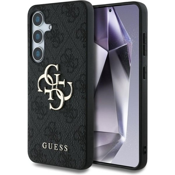 Guess Handyhülle Galaxy S25 Kunstleder grau mit goldfarbenen Logo