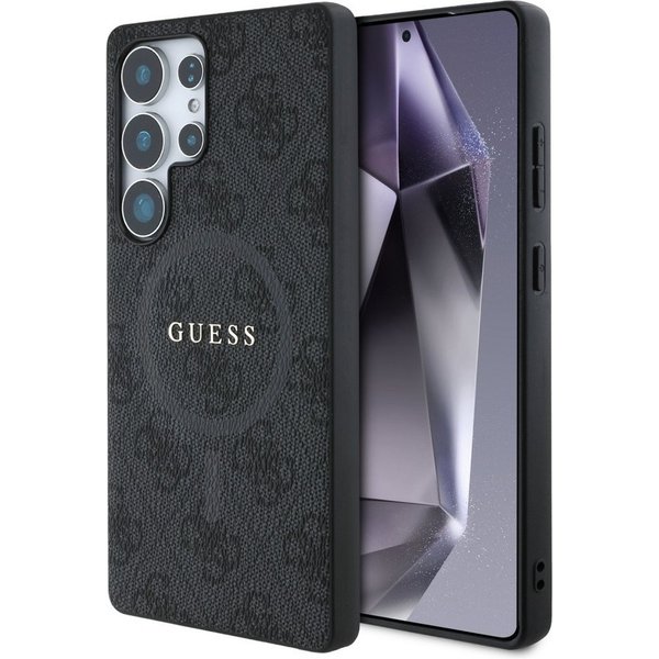Guess Handyhülle Galaxy S25 Ultra Kunstleder grau MagSafe Logo goldfarben 6,9 Zoll, Kantenschutz